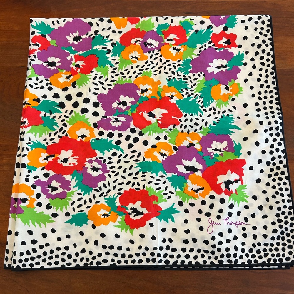 Jim Thompson Silk Floral Polka Dot Scarf Made in Thailand